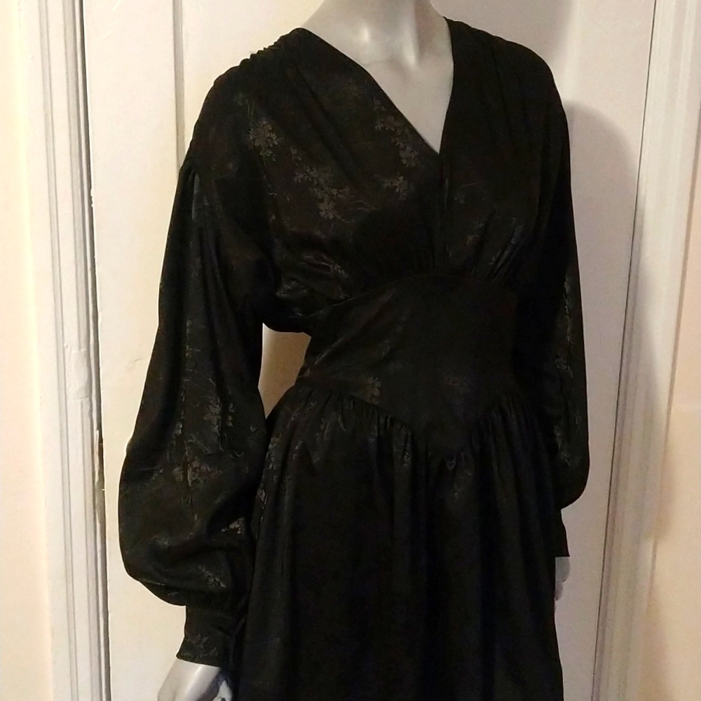 Black Silk Dress with Balloon Sleeves